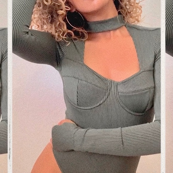 NWT Reebok X Cardi B Women's Bodysuit Olive Green - Picture 8 of 9